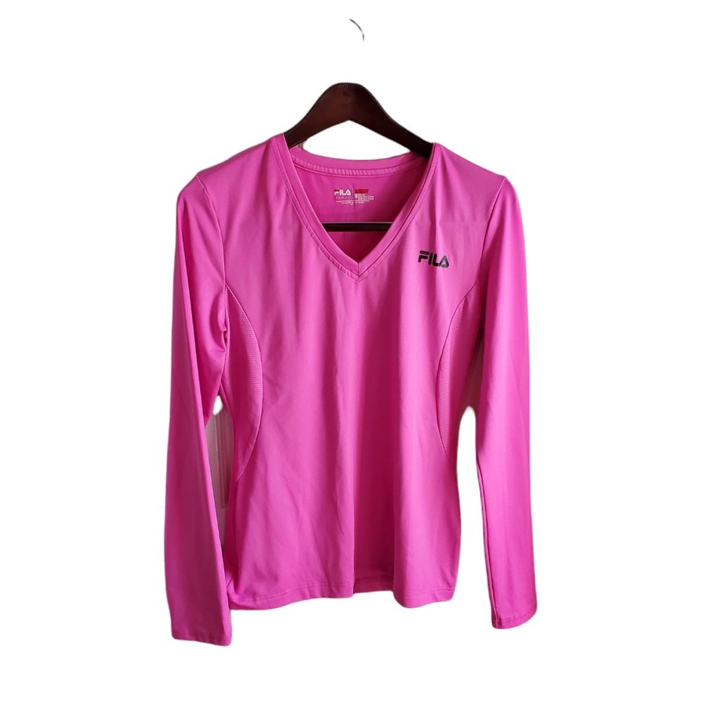 Women's Fila Sport V neck Long Sleeve Athletic Performance Tee Medium